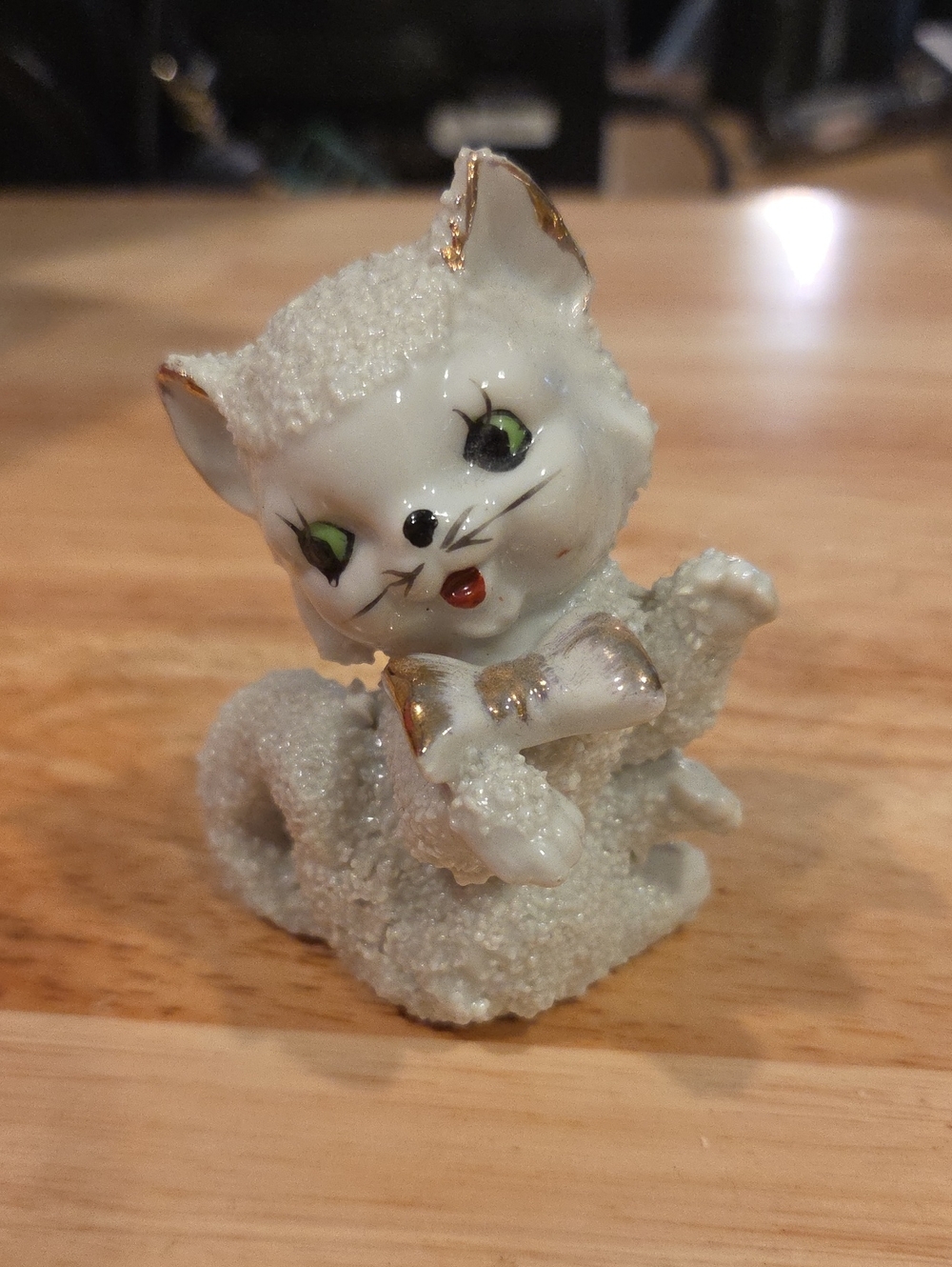 Vintage Ceramic Cat Figurine with Gold Accent